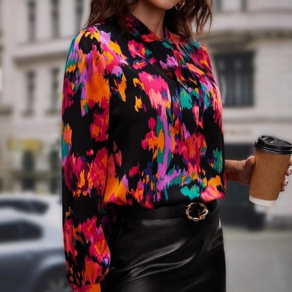 Multicolor Womens Allover Print Blouse - Picture 3 of 4